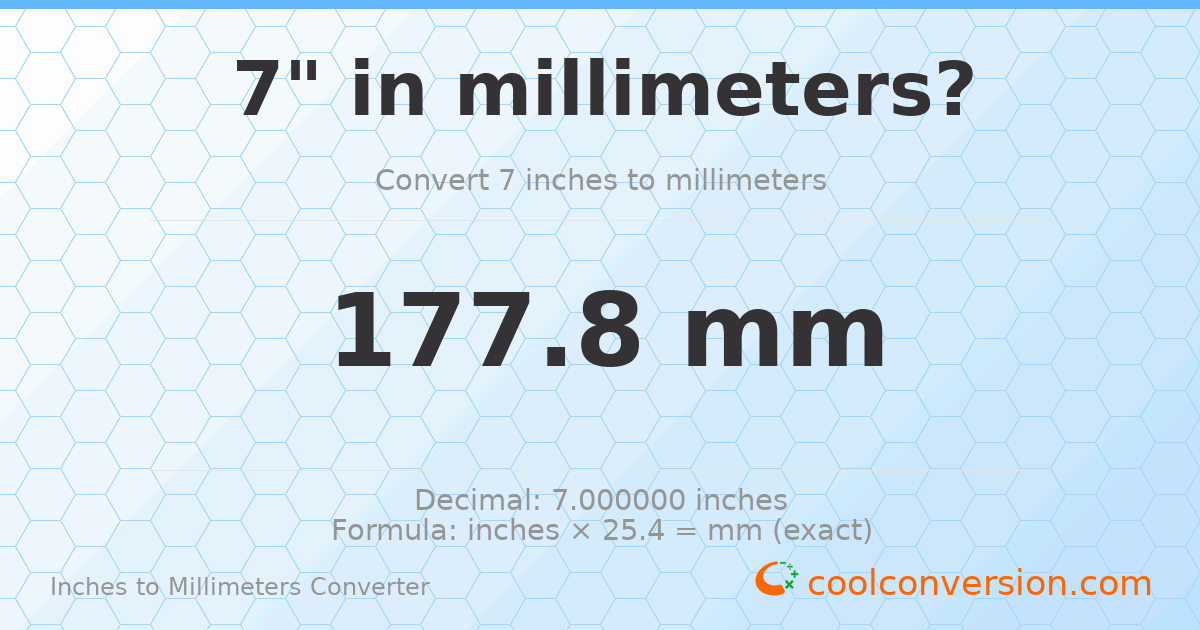 7 inches to mm — 177.8 mm