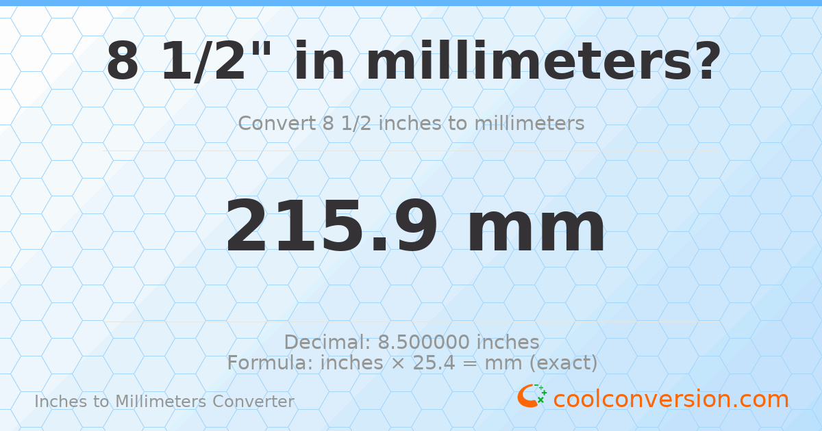 8 1/2 inches to mm — 215.9 mm