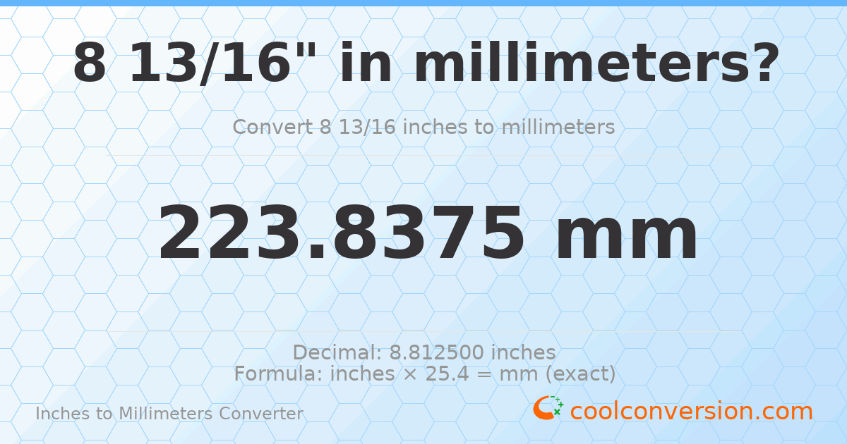 8 13/16 inches to mm — 223.8375 mm