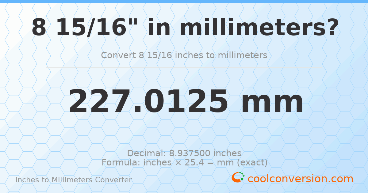 8 15/16 inches to mm — 227.0125 mm