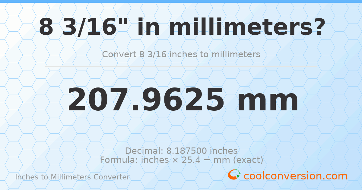 8 3/16 inches to mm — 207.9625 mm