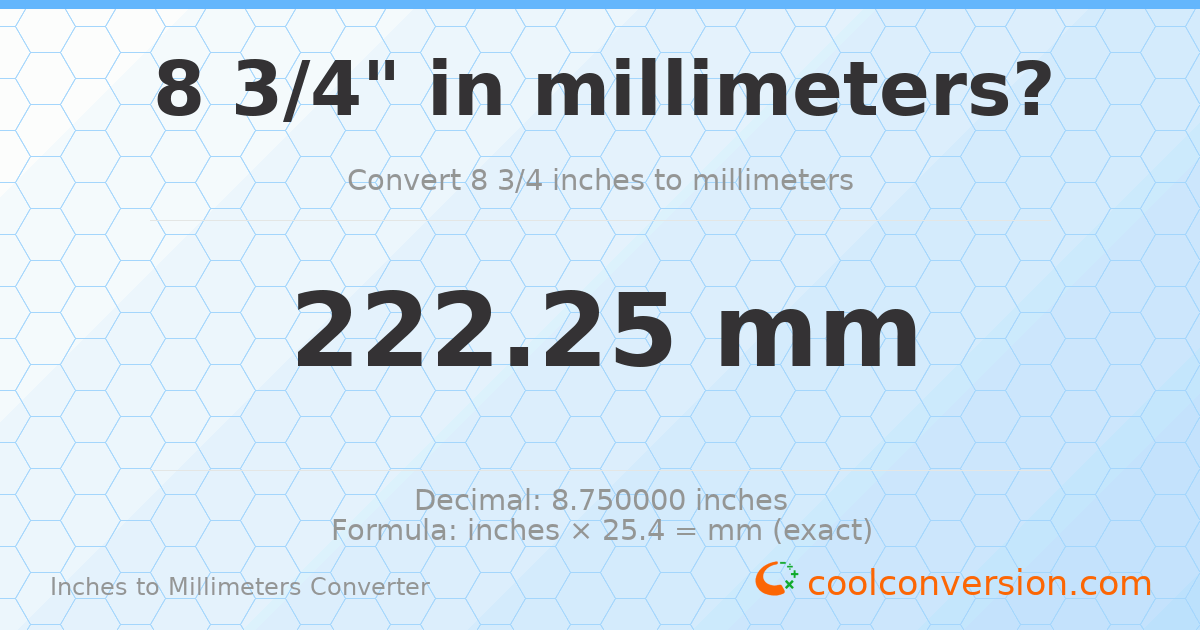8 3/4 inches to mm — 222.25 mm