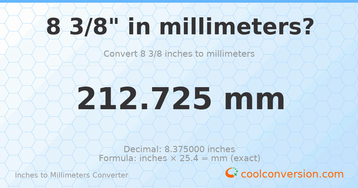 8 3/8 inches to mm — 212.725 mm