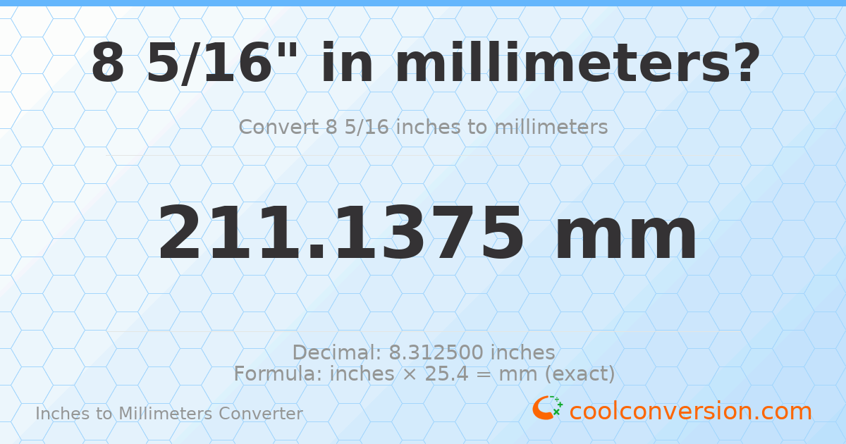 8 5/16 inches to mm — 211.1375 mm
