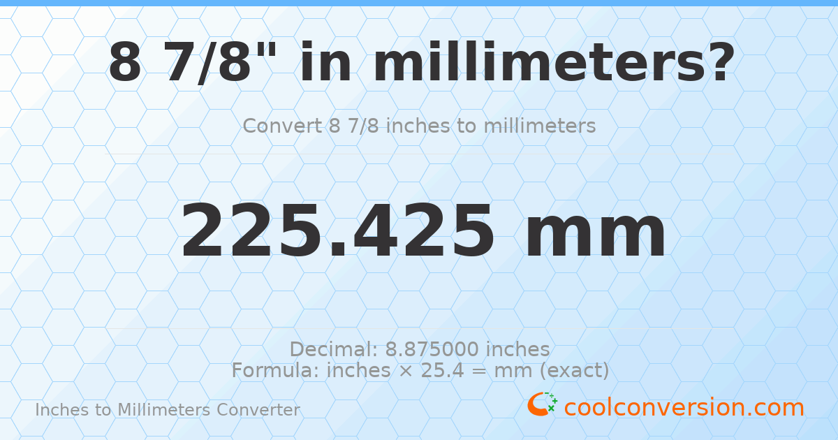 8 7/8 inches to mm — 225.425 mm