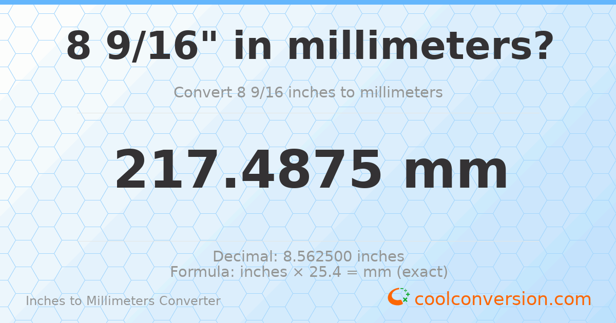 8 9/16 inches to mm — 217.4875 mm