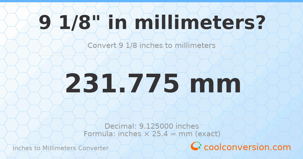 9 1/8 inches to mm — 231.775 mm