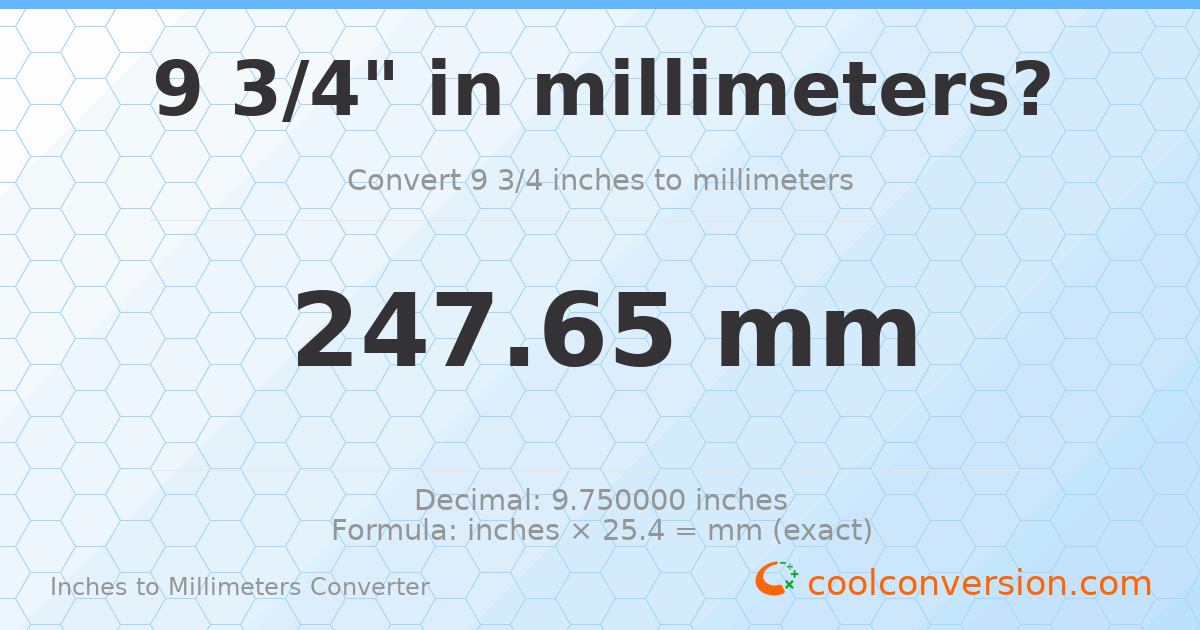 9 3/4 inches to mm — 247.65 mm