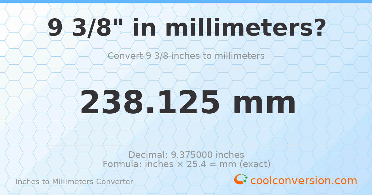 9 3/8 inches to mm — 238.125 mm