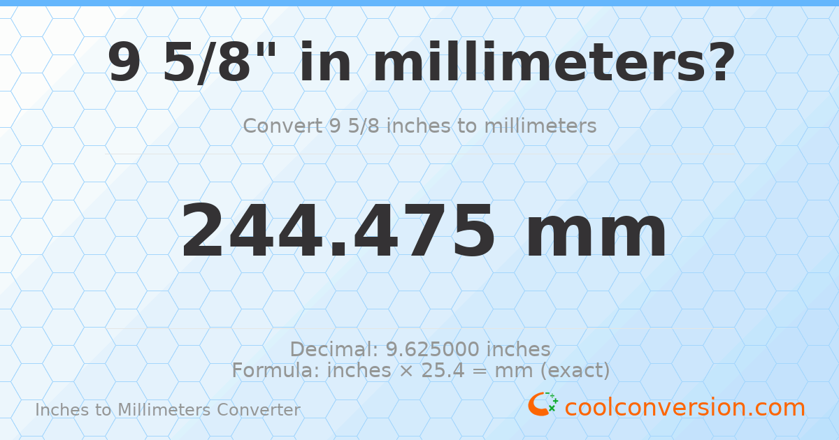9 5/8 inches to mm — 244.475 mm