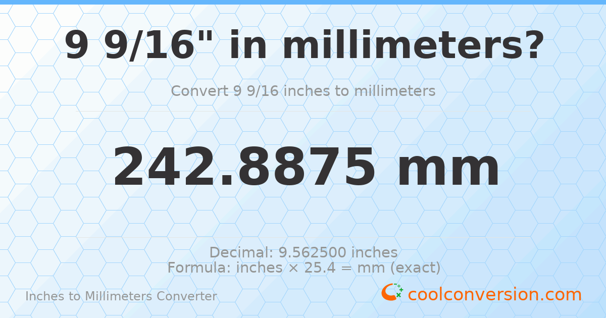 9 9/16 inches to mm — 242.8875 mm