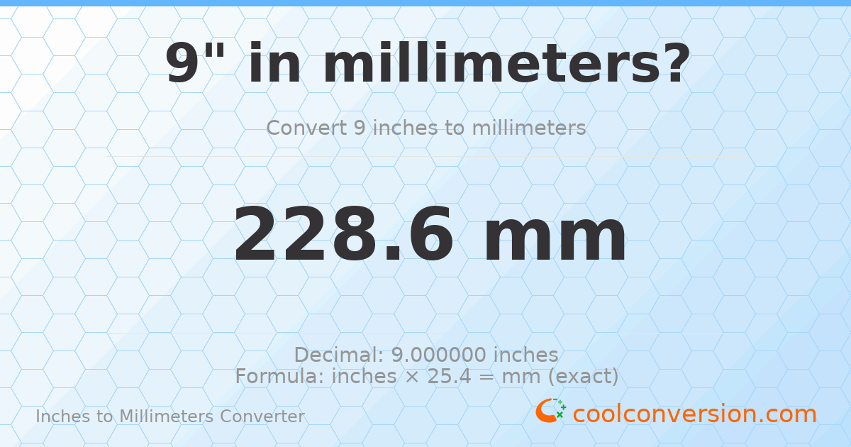 9 inches to mm — 228.6 mm