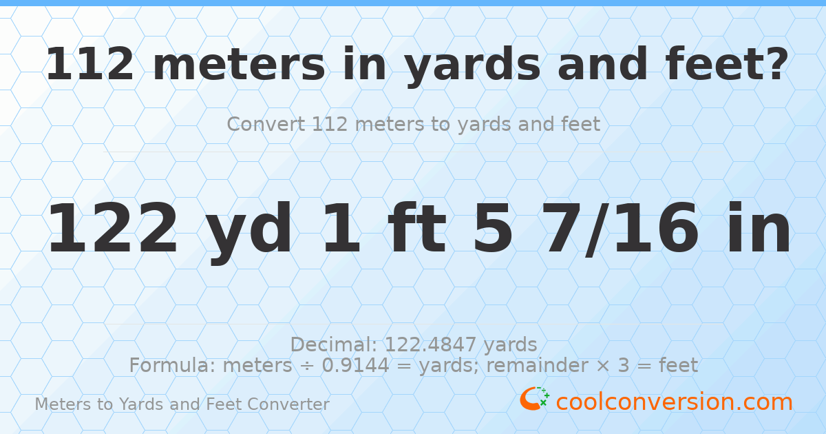 112 meters to yards and feet — 122 yd 1 ft