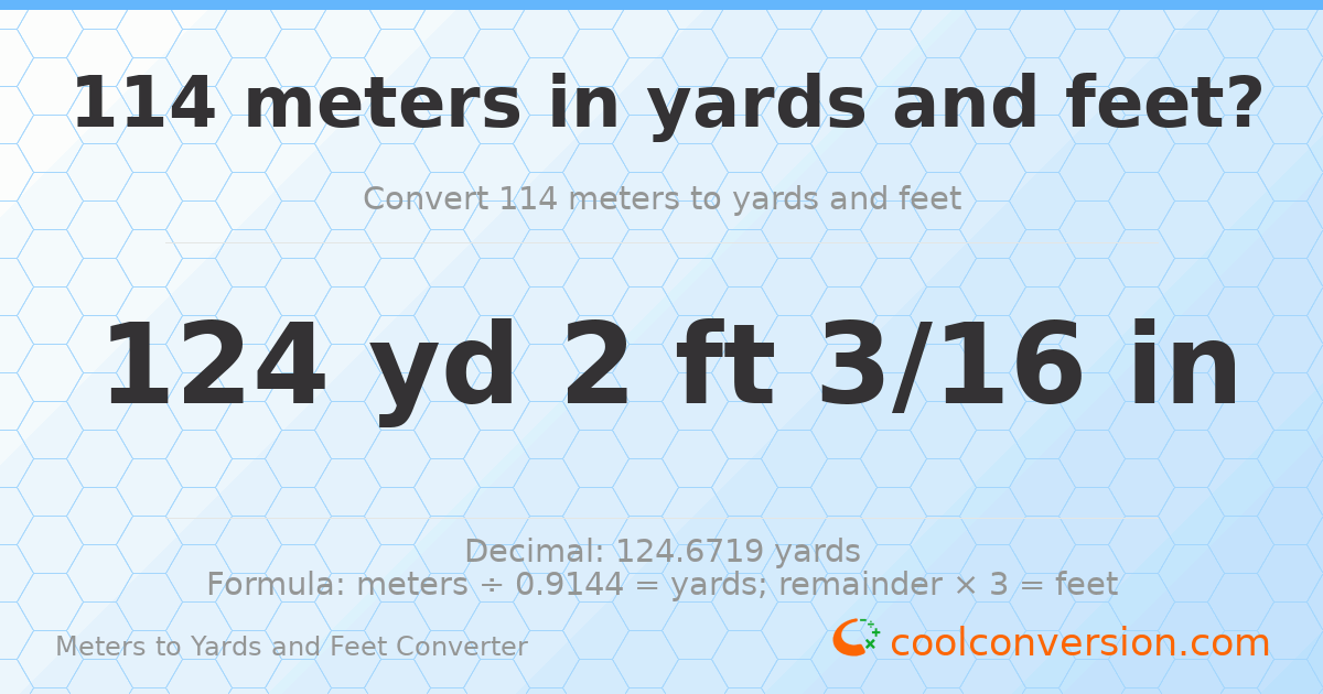 114 meters to yards and feet — 124 yd 2 ft