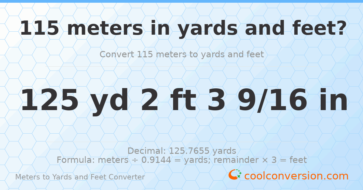 115 meters to yards and feet — 125 yd 2 ft