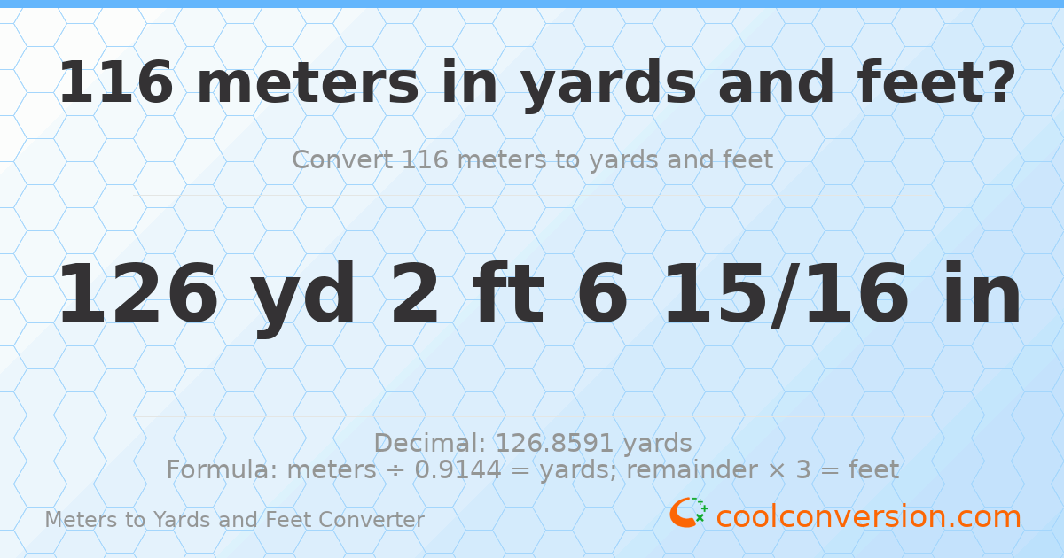 116 meters to yards and feet — 126 yd 2 ft