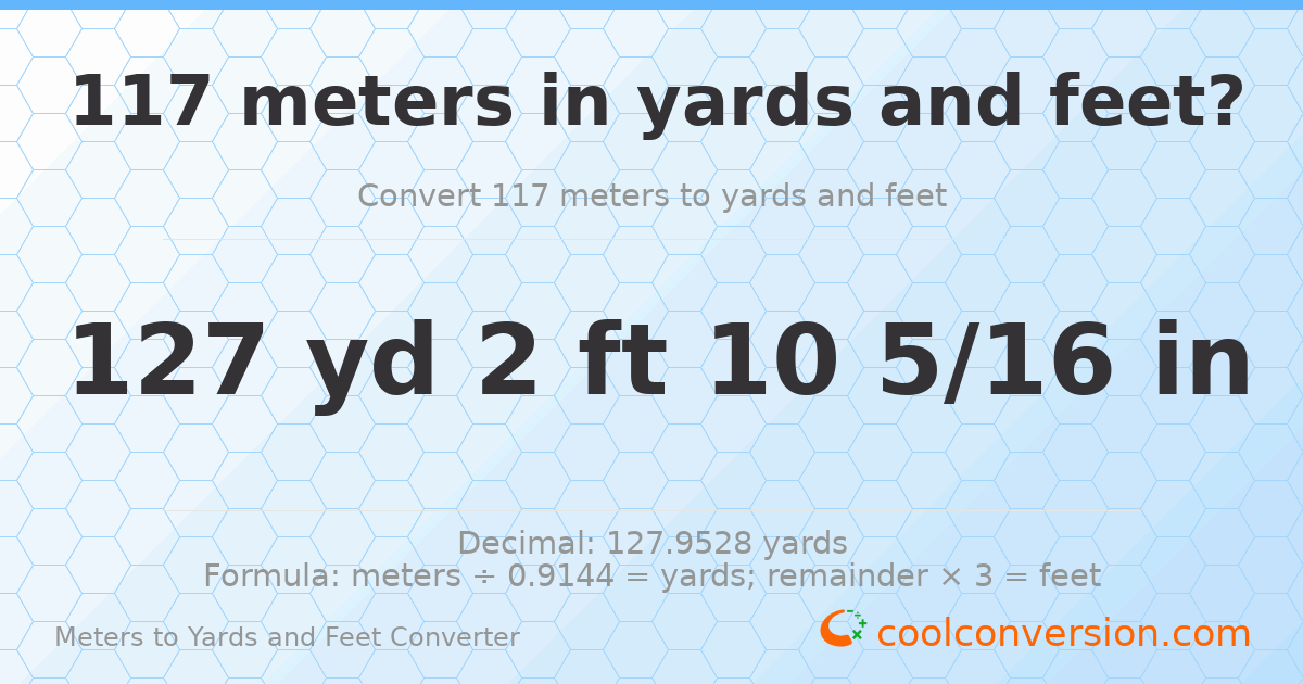 117 meters to yards and feet — 127 yd 2 ft