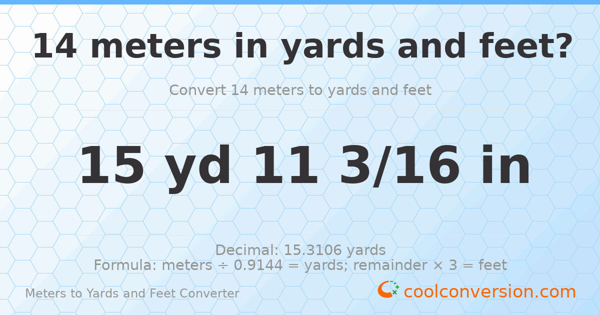 14 meters to yards and feet — 15 yd 0 ft