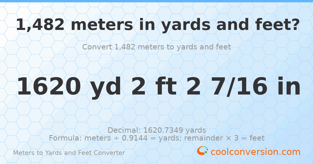 1482 meters to yards and feet — 1620 yd 2 ft