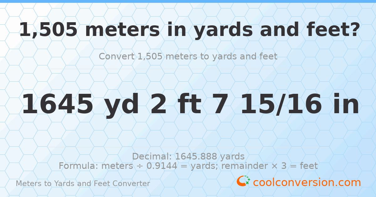 1505 meters to yards and feet — 1645 yd 2 ft