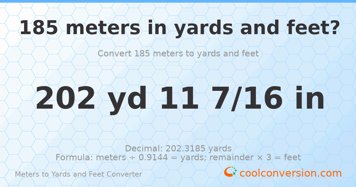 185 meters to yards and feet — 202 yd 0 ft