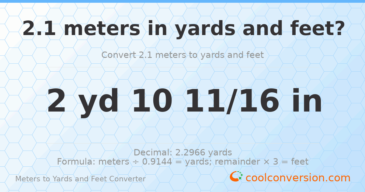 2.1 meters to yards and feet — 2 yd 0 ft