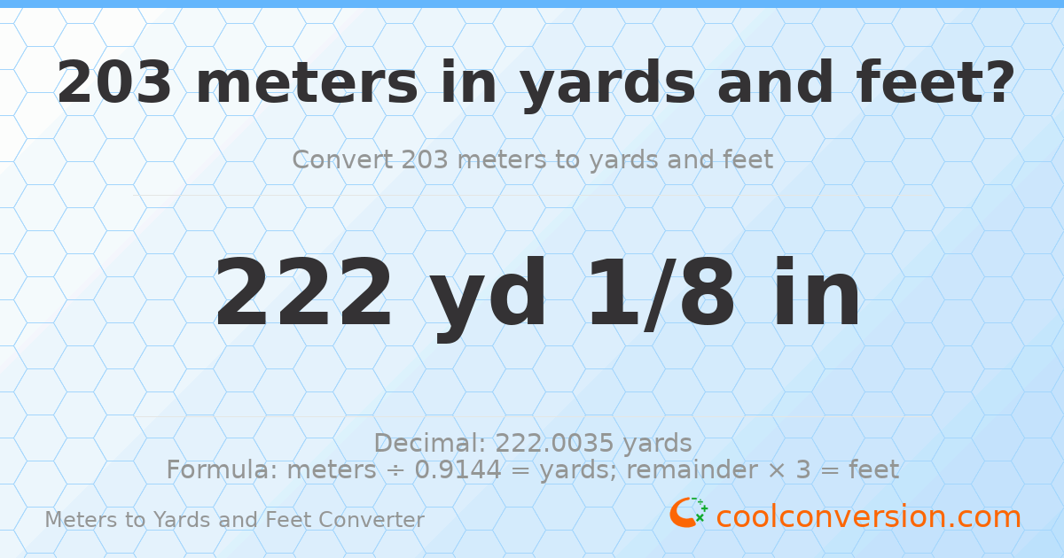 203 meters to yards and feet — 222 yd 0 ft