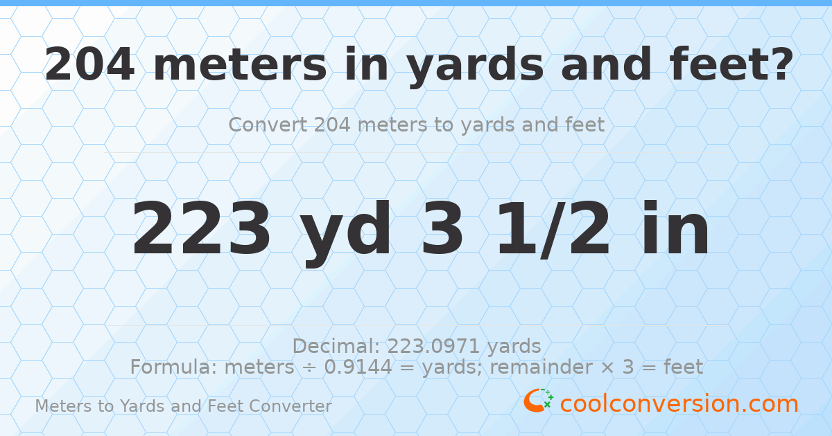 204 meters to yards and feet — 223 yd 0 ft