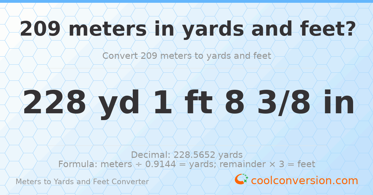 209 meters to yards and feet — 228 yd 1 ft