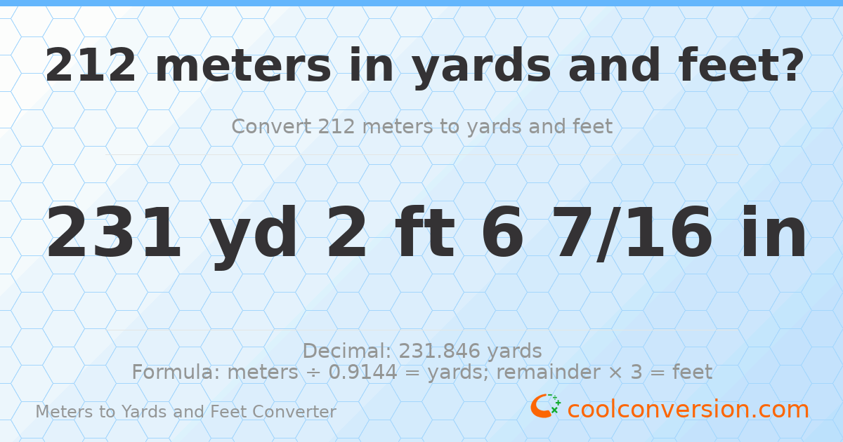 212 meters to yards and feet — 231 yd 2 ft