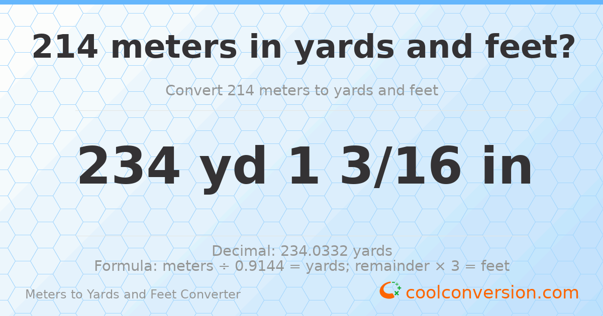 214 meters to yards and feet — 234 yd 0 ft