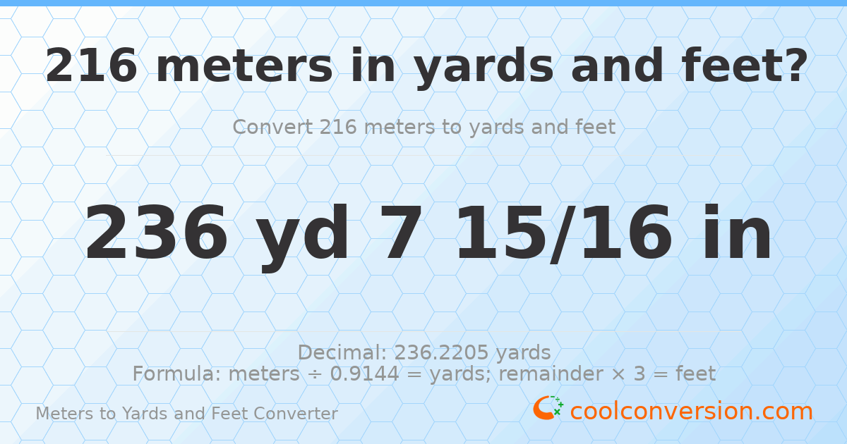 216 meters to yards and feet — 236 yd 0 ft