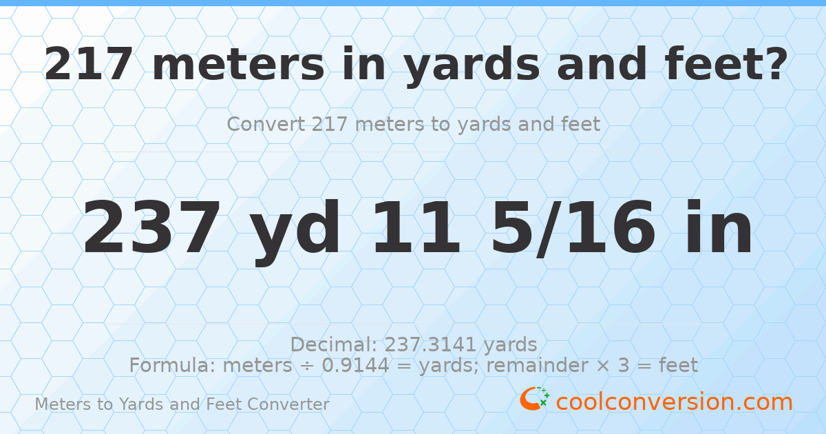 217 meters to yards and feet — 237 yd 0 ft