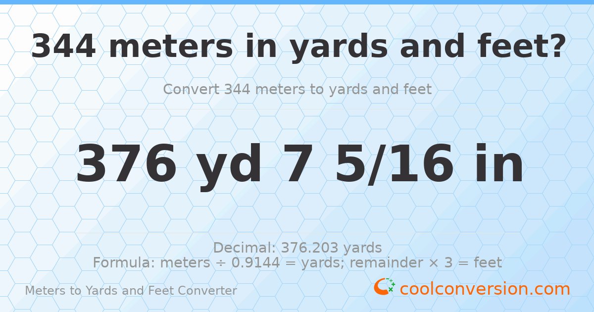 344 meters to yards and feet — 376 yd 0 ft