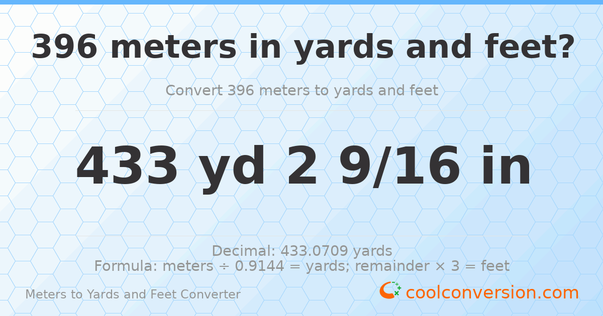 396 meters to yards and feet — 433 yd 0 ft