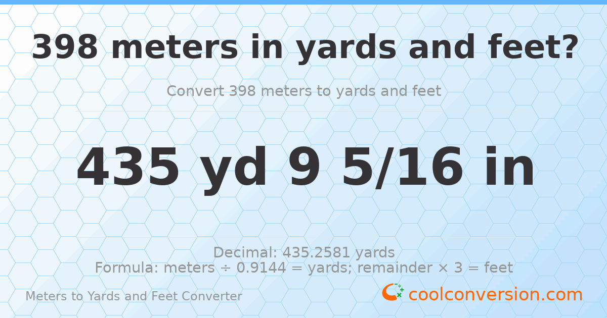 398 meters to yards and feet — 435 yd 0 ft
