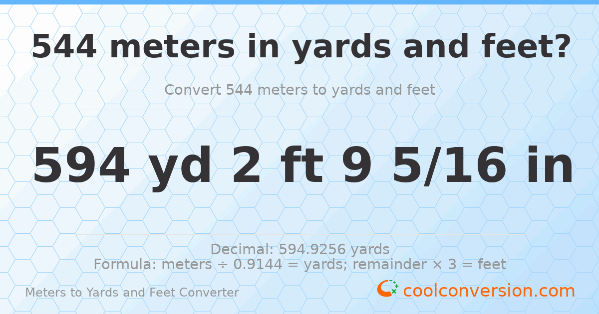 544 meters to yards and feet — 594 yd 2 ft