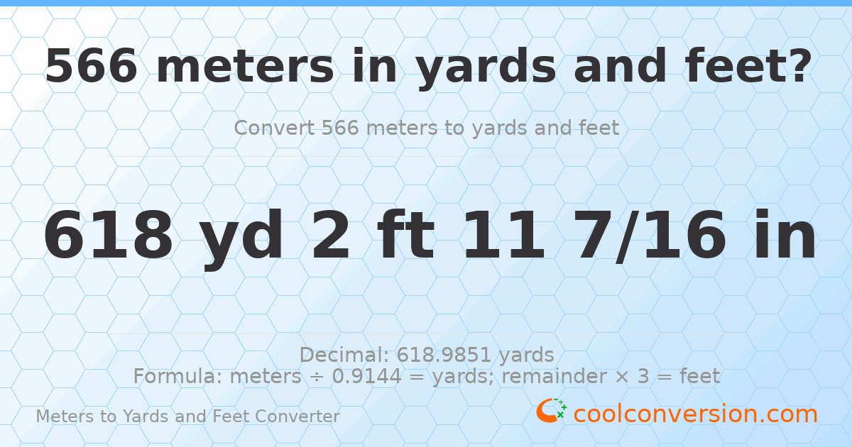 566 meters to yards and feet — 618 yd 2 ft
