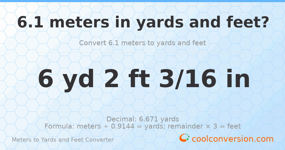 6.1 meters to yards and feet — 6 yd 2 ft