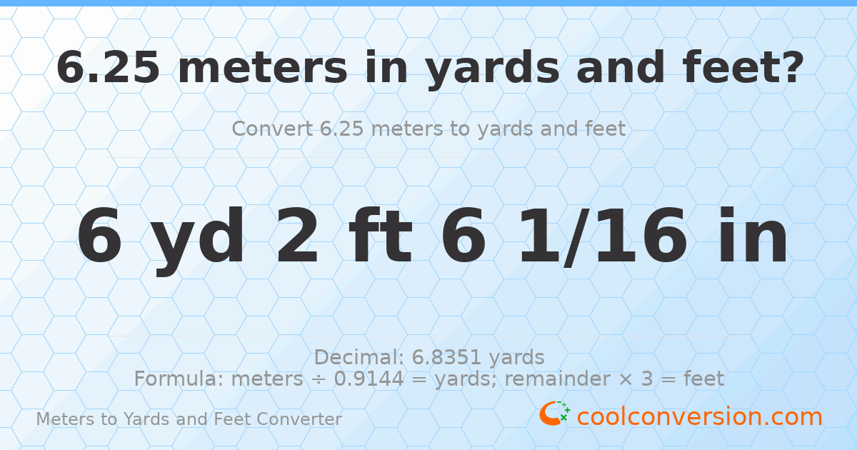 6.25 meters to yards and feet — 6 yd 2 ft