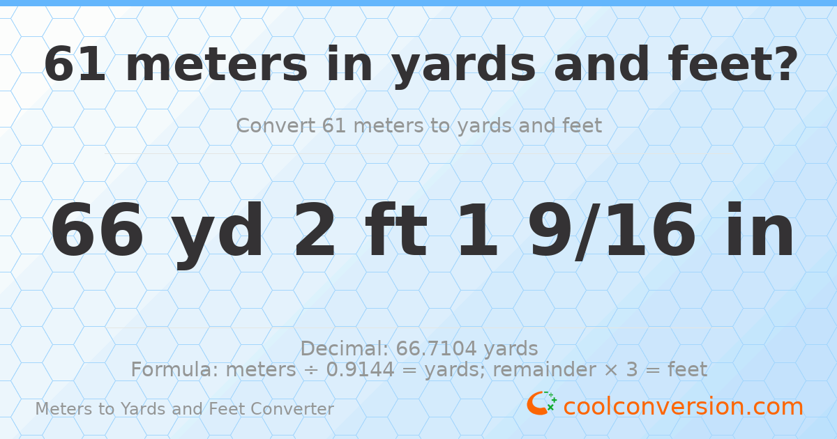 61 meters to yards and feet — 66 yd 2 ft