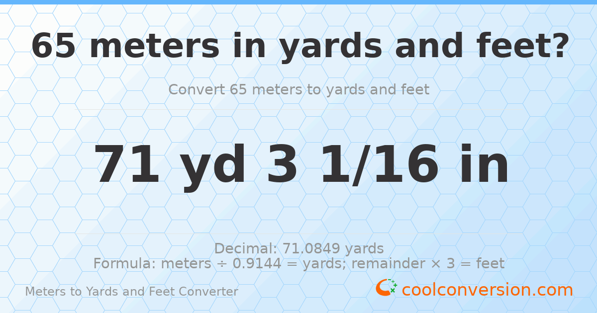 65 meters to yards and feet — 71 yd 0 ft