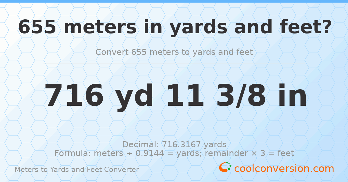 655 meters to yards and feet — 716 yd 0 ft