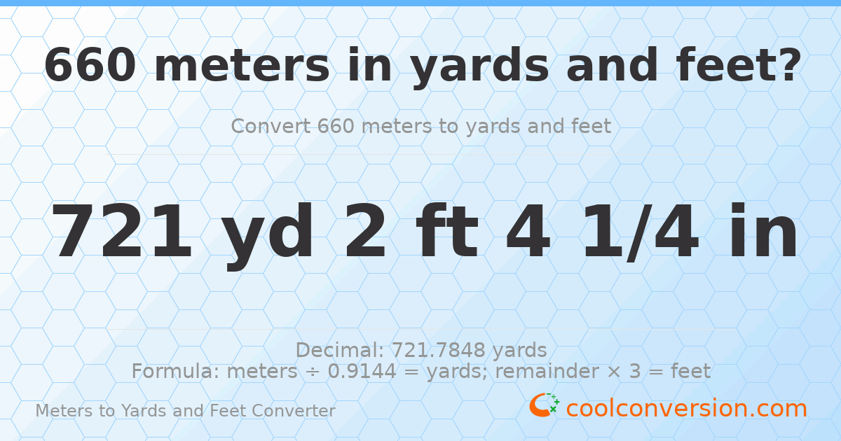 660 meters to yards and feet — 721 yd 2 ft
