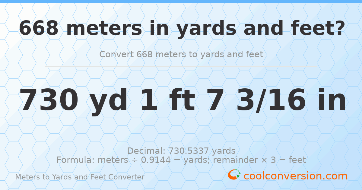 668 meters to yards and feet — 730 yd 1 ft