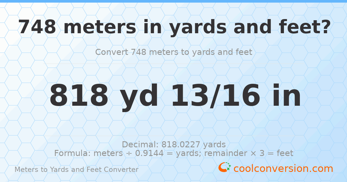 748 meters to yards and feet — 818 yd 0 ft