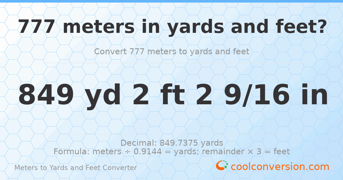 777 meters to yards and feet — 849 yd 2 ft