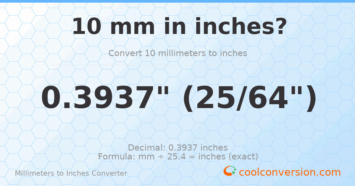 10 mm to inches — 0.3937"