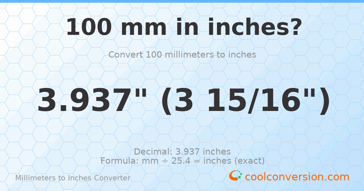 100 mm to inches — 3.937"