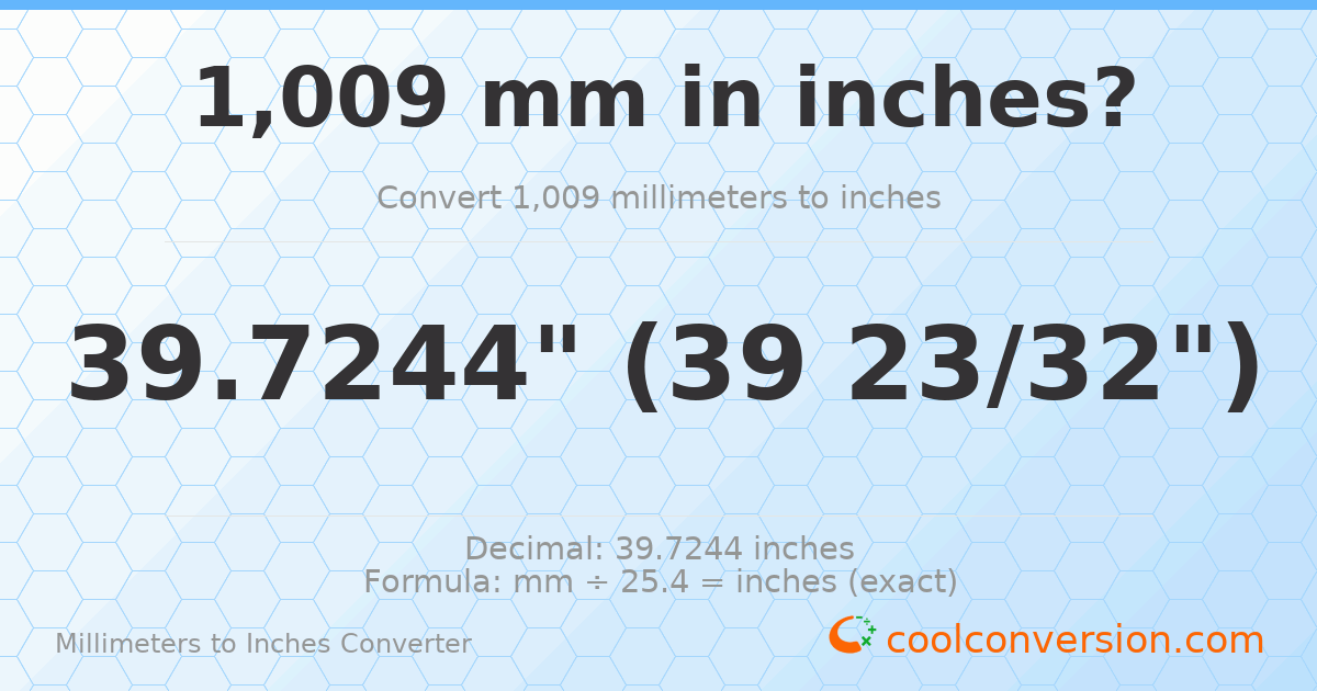 1009 mm to inches — 39.7244"